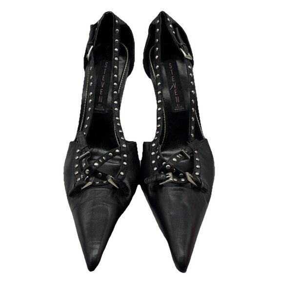 Steve Madden Studded Pumps Pointed Toe Black Leather US Size 7 M Y2K - Picture 2 of 15